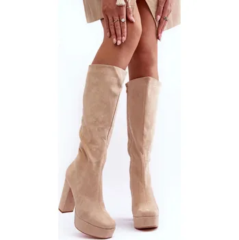 Dámské kozačky Kozačky na podpatku F11189 béžové - Step in style 41