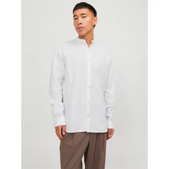 Pánská košile Jack and Jones Long-Sleeve Buttoned Linen Shirt White 2XL