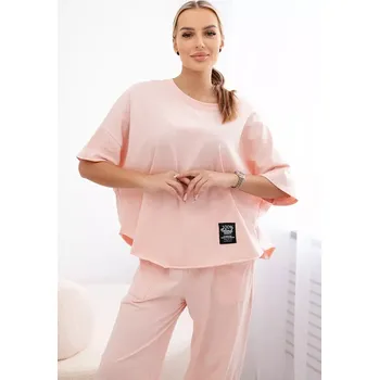 Bavlněný komplet halenka + kalhoty pudrově růžová UNI