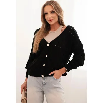 Dámský svetr Dámský svetr s výstřihem do V a zlatými knoflíky černý UNI