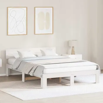 Postel vidaXL Rám postele s čelo Bílá 140 x 200 cm Masivní borové dřevo [872651]