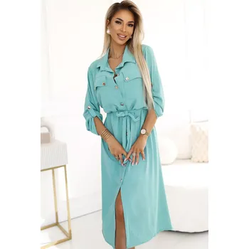 Dámská košile 531-2 Midi košilka se zlatými knoflíky a vázáním - MINT UNI