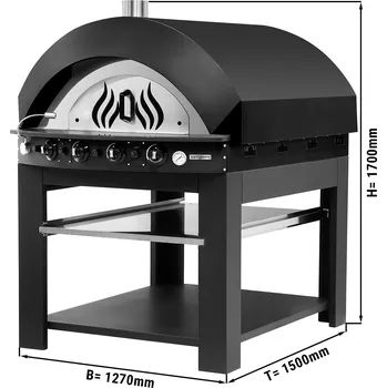 Pec na pizzu G.Gastro Commercial Gas Pizza Oven – Single Deck - 9x Ø25 cm - Manual Controls - Black - 400 °C Max - with Stand