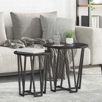 Konferenční stolek vidaXL Sada odkládacích stolků 2 pcs Černý dub [869720]