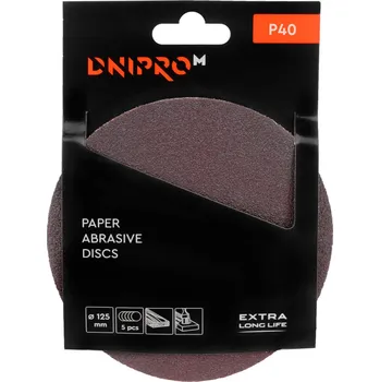 Brusný kotouč Brusný kotouč na suchý zip P40 125mm 5 ks. Dnipro-M