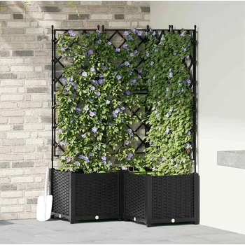 Opora na rostlinu vidaXL Zahradní pěstebník 3 pcs Černá 80 x 80 x 143 cm Ocel [42002841]