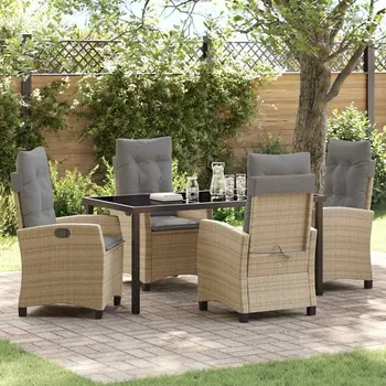 Zahradní sestava vidaXL Zahradní jídelní souprava s polštářem 5 pcs Béžová polyratan [3380403]