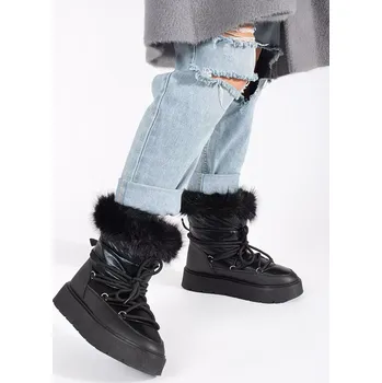 Dámská zimní obuv Pěkné černé dámské sněhule platforma 36