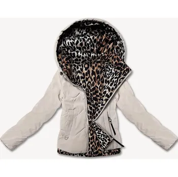 Světle béžová krátká volná dámská bunda s panteřím motivem Miss TiTi (25898) odstíny béžové S (36)