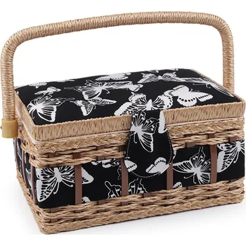 Kazeta / košík na šití čalouněný, barva 14 černá motýl