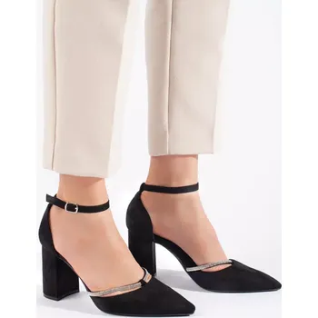 Dámské lodičky Pěkné černé dámské lodičky na širokém podpatku 38