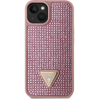 Pouzdro na mobilní telefon Guess Rhinestones Triangle Metal Logo Kryt pro iPhone 15 Pro Růžová