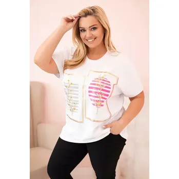 Dámská košile Dámská bavlněná halenka Plus Size s kamínky bílá + růžová UNI