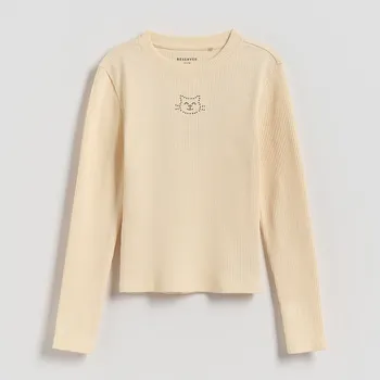 Dětská móda Reserved - Žebrovaná halenka s aplikací - tělová - 353FT-02X - 353FT-02X-140