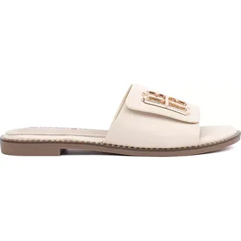 Dámské pantofle Stylové dámské Jasnobeżowy nazouváky na plochém podpatku 36