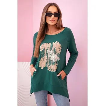 Dámská košile Dámská halenka s kapsami a ozdobným potiskem zelený UNI