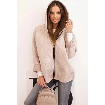 Dámská prošívaná bunda s kapucí tmavě béžová UNI