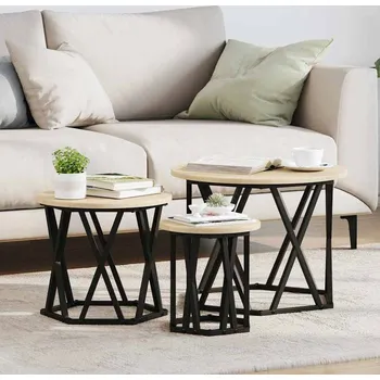 Konferenční stolek vidaXL Sestavovací boční stůl 3 pcs Sonoma dub Inženýrské dřevo a ocel [868256]