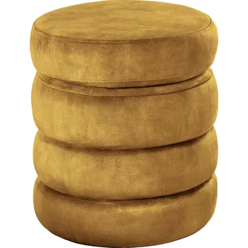 Taburet Moderní kulatá taburetka Eliana s úložným prostorem a sametovým hořčicově žlutým potahem s vrstveným designem 49 cm