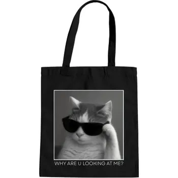 Žertovný předmět Why are u looking at me? - kočka v brýlích - taška s potiskem- Tričkový.cz