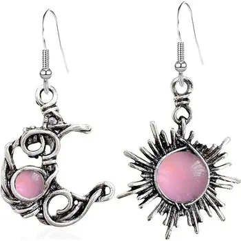 Náušnice Boho visací náušnice měsíc a slunce | náušnice, dámské šperky - Růžová