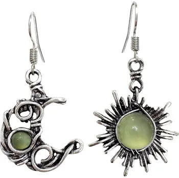 Náušnice Boho visací náušnice měsíc a slunce | náušnice, dámské šperky - Zelená
