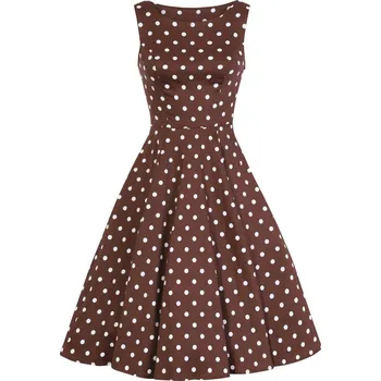 Dámské šaty H&R London Puntíkované retro šaty Cindy - Chocolate Polka Dot Velikost: 3XL (UK 20)