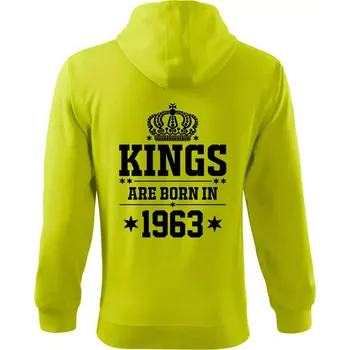 Pánská mikina Kings are born in 1963 - Mikina s kapucí na zip trendy zipper - XL ( Limetková )