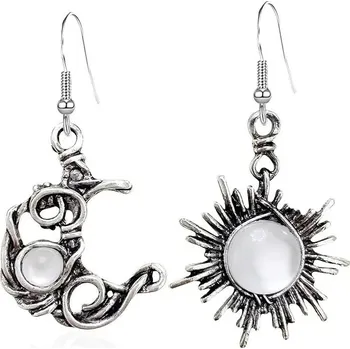 Náušnice Boho visací náušnice měsíc a slunce | náušnice, dámské šperky - Bílá