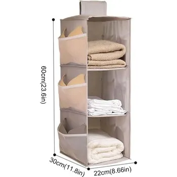 Úložný box Skládací závěsný organizér do skříně | závěsný organizér, úložná taška - Šedá třívrstvá