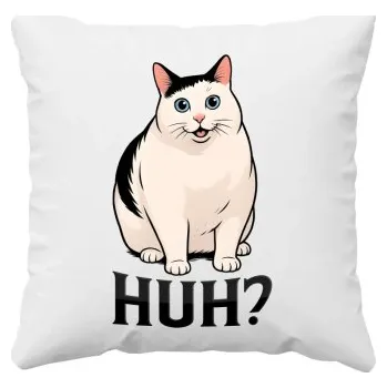 Žertovný předmět Huh? - bílá kočka - polštář s potiskem- Tričkový.cz