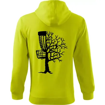 Pánská mikina Disc golf pozor strom - Mikina s kapucí na zip trendy zipper - 2XL ( Limetková )