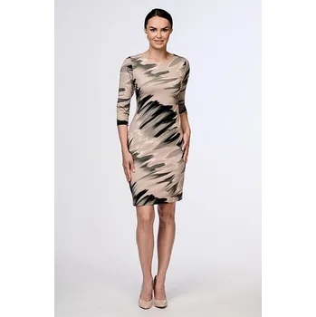 Dámské šaty Elegantní béžové šaty s 3/4 rukávy 7156 velikost 4XL