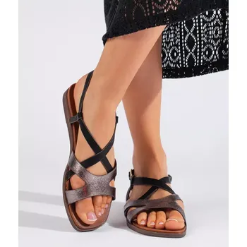 Dámské sandále Dámské sandály na plochém podpatku SK-073B 4erná s hnědou - Sergio Leone černá s hnědou 41