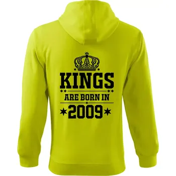 Pánská mikina Kings are born in 2009 - Mikina s kapucí na zip trendy zipper - S ( Limetková )