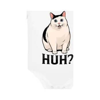 Žertovný předmět Huh? - bílá kočka - dětské body s potiskem- Tričkový.cz