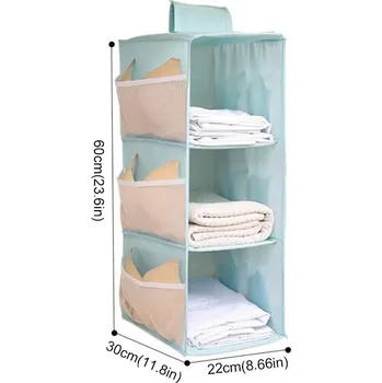 Úložný box Skládací závěsný organizér do skříně | závěsný organizér, úložná taška - Modrá třívrstvá