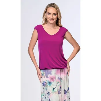 Dámská halenka Volnější fuchsiová dámská halenka s výstřihem do V a délkou do gumičky 7737 velikost 2XL