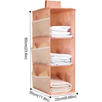 Úložný box Skládací závěsný organizér do skříně | závěsný organizér, úložná taška - Růžová třívrstvá