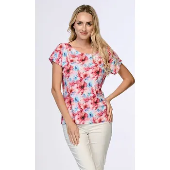 Dámská halenka Kimonová červeno modrá květovaná dámská halenka 784 velikost 2XL