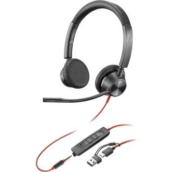 Sluchátka Poly Blackwire 3325 USB-C/A + 3,5mm jack Headset, drátový, náhlavní, USB-C (s adaptérem na USB), 3,5mm jack, mikrofon, ovládání hlasitosti, černý 8X221AA