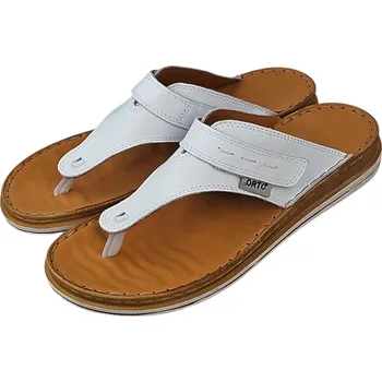 Dámské pantofle 4381 - 10 Zdravotní kožené bílé nazouváky – žabky s podporou klenby i pro širší nohu 40