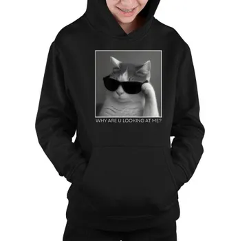 Žertovný předmět Why are u looking at me? - kočka v brýlích - dětská mikina s kapucí- Tričkový.cz