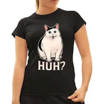 Žertovný předmět Huh? - bílá kočka - dámské tričko s potiskem- Tričkový.cz