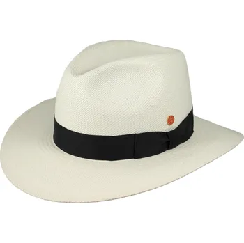 Klobouk Luxusní panamský klobouk Fedora bělený s černou stuhou - Mayser Menton - UV faktor 80 Velikost: 63 cm (XXL)
