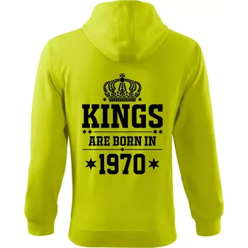 Pánská mikina Kings are born in 1970 - Mikina s kapucí na zip trendy zipper - 3XL ( Limetková )