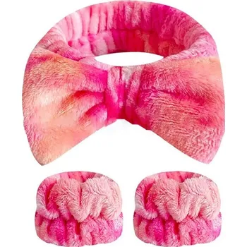Čelenka Čelenka a rukávy z froté pro ženy do koupelny | čelenka, gumička - růžová2