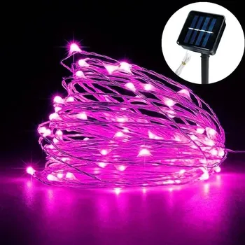 Venkovní osvětlení Solární LED světelný řetěz | venkovní osvětlení, dekorativní lampa - Růžový , 12m 100LED