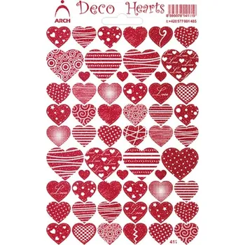samolepka Samolepky srdíčka červená glitter Deco Hearts 412-RG