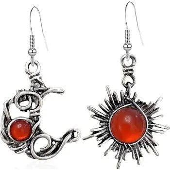 Náušnice Boho visací náušnice měsíc a slunce | náušnice, dámské šperky - červená